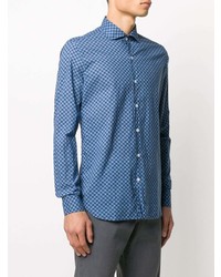 Мужская синяя рубашка с длинным рукавом с геометрическим рисунком от Orian
