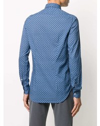 Мужская синяя рубашка с длинным рукавом с геометрическим рисунком от Orian