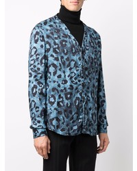 Мужская синяя рубашка с длинным рукавом с леопардовым принтом от Christian Pellizzari