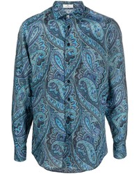 Мужская синяя рубашка с длинным рукавом с "огурцами" от Etro