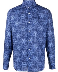 Мужская синяя рубашка с длинным рукавом с "огурцами" от Fedeli