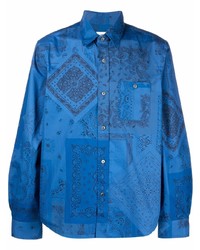 Мужская синяя рубашка с длинным рукавом с "огурцами" от Kenzo