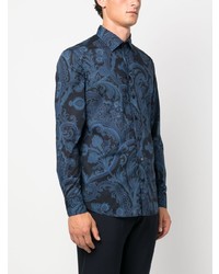 Мужская синяя рубашка с длинным рукавом с "огурцами" от Etro
