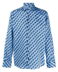 Мужская синяя рубашка с длинным рукавом с принтом от Etro
