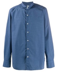 Мужская синяя рубашка с длинным рукавом с принтом от Finamore 1925 Napoli