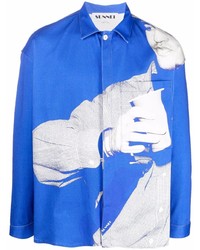 Мужская синяя рубашка с длинным рукавом с принтом от Sunnei