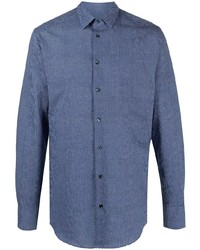 Мужская синяя рубашка с длинным рукавом с узором "в ёлочку" от Giorgio Armani