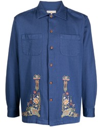 Мужская синяя рубашка с длинным рукавом с цветочным принтом от Nudie Jeans