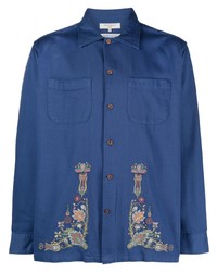 Мужская синяя рубашка с длинным рукавом с цветочным принтом от Nudie Jeans