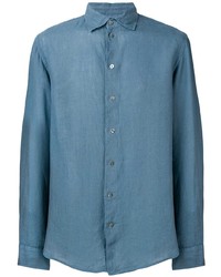 Мужская синяя рубашка с длинным рукавом от Emporio Armani