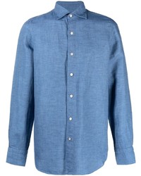 Мужская синяя рубашка с длинным рукавом от Finamore 1925 Napoli