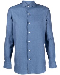 Мужская синяя рубашка с длинным рукавом от Finamore 1925 Napoli