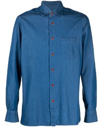 Мужская синяя рубашка с длинным рукавом от Kiton