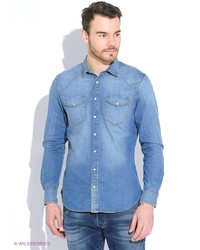 Мужская синяя рубашка с длинным рукавом от Mango Man