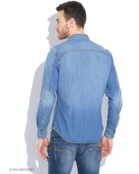 Мужская синяя рубашка с длинным рукавом от Mango Man