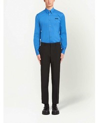 Мужская синяя рубашка с длинным рукавом от Prada