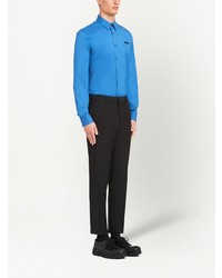 Мужская синяя рубашка с длинным рукавом от Prada