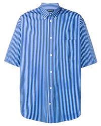Мужская синяя рубашка с коротким рукавом в вертикальную полоску от Balenciaga