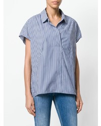 Женская синяя рубашка с коротким рукавом в вертикальную полоску от Woolrich