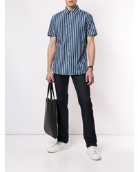 Мужская синяя рубашка с коротким рукавом в вертикальную полоску от Kent & Curwen