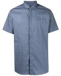 Мужская синяя рубашка с коротким рукавом в клетку от Armani Exchange