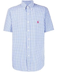 Мужская синяя рубашка с коротким рукавом в мелкую клетку от Polo Ralph Lauren