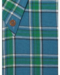 Мужская синяя рубашка с коротким рукавом в шотландскую клетку от Gucci