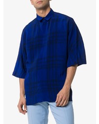 Мужская синяя рубашка с коротким рукавом в шотландскую клетку от Haider Ackermann