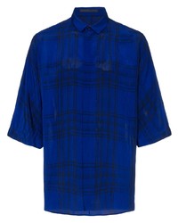 Мужская синяя рубашка с коротким рукавом в шотландскую клетку от Haider Ackermann