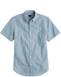 Синяя рубашка с коротким рукавом из шамбре