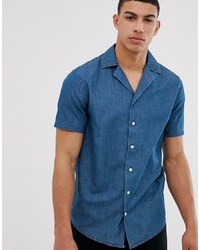 Мужская синяя рубашка с коротким рукавом из шамбре от Solid