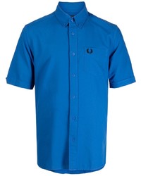 Мужская синяя рубашка с коротким рукавом с вышивкой от Fred Perry