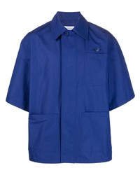 Мужская синяя рубашка с коротким рукавом с вышивкой от Off-White