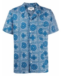 Мужская синяя рубашка с коротким рукавом с "огурцами" от YMC