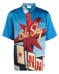 Мужская синяя рубашка с коротким рукавом с принтом от BLUE SKY INN