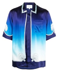 Мужская синяя рубашка с коротким рукавом с принтом от Casablanca