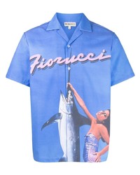 Мужская синяя рубашка с коротким рукавом с принтом от Fiorucci