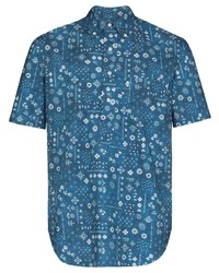 Мужская синяя рубашка с коротким рукавом с принтом от Gitman Vintage