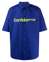 Мужская синяя рубашка с коротким рукавом с принтом от Marcelo Burlon County of Milan