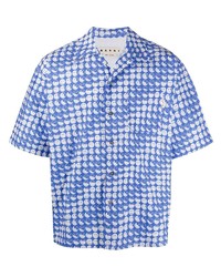 Мужская синяя рубашка с коротким рукавом с принтом от Marni