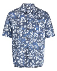 Мужская синяя рубашка с коротким рукавом с цветочным принтом от C.P. Company