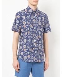 Мужская синяя рубашка с коротким рукавом с цветочным принтом от Gieves & Hawkes