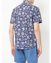 Мужская синяя рубашка с коротким рукавом с цветочным принтом от Gieves & Hawkes
