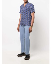 Мужская синяя рубашка с коротким рукавом с цветочным принтом от Sandro