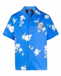 Мужская синяя рубашка с коротким рукавом с цветочным принтом от N°21