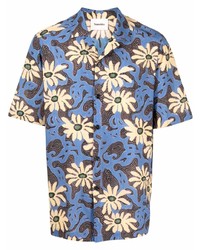 Мужская синяя рубашка с коротким рукавом с цветочным принтом от Nanushka