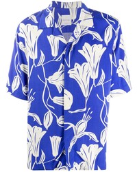 Мужская синяя рубашка с коротким рукавом с цветочным принтом от Paul Smith