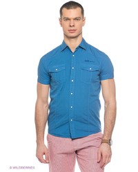 Мужская синяя рубашка с коротким рукавом от Solid