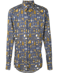 Мужская синяя рубашка с принтом от Dolce & Gabbana
