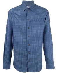 Мужская синяя рубашка с узором "гусиные лапки" от Armani Collezioni